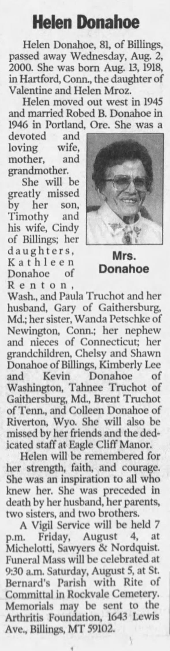 Helen Donahoe's obituary